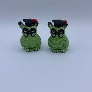 Vintage Lefton Lime Green Wise Owl Salt & Pepper Shakers
